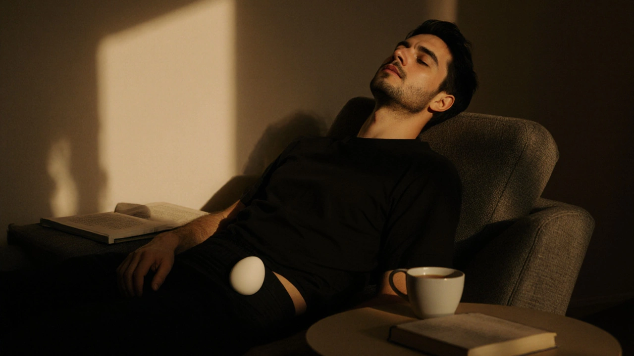 Rahat bir erkek, yumurtayı kullanırken sakin bir ortamda oturuyor.