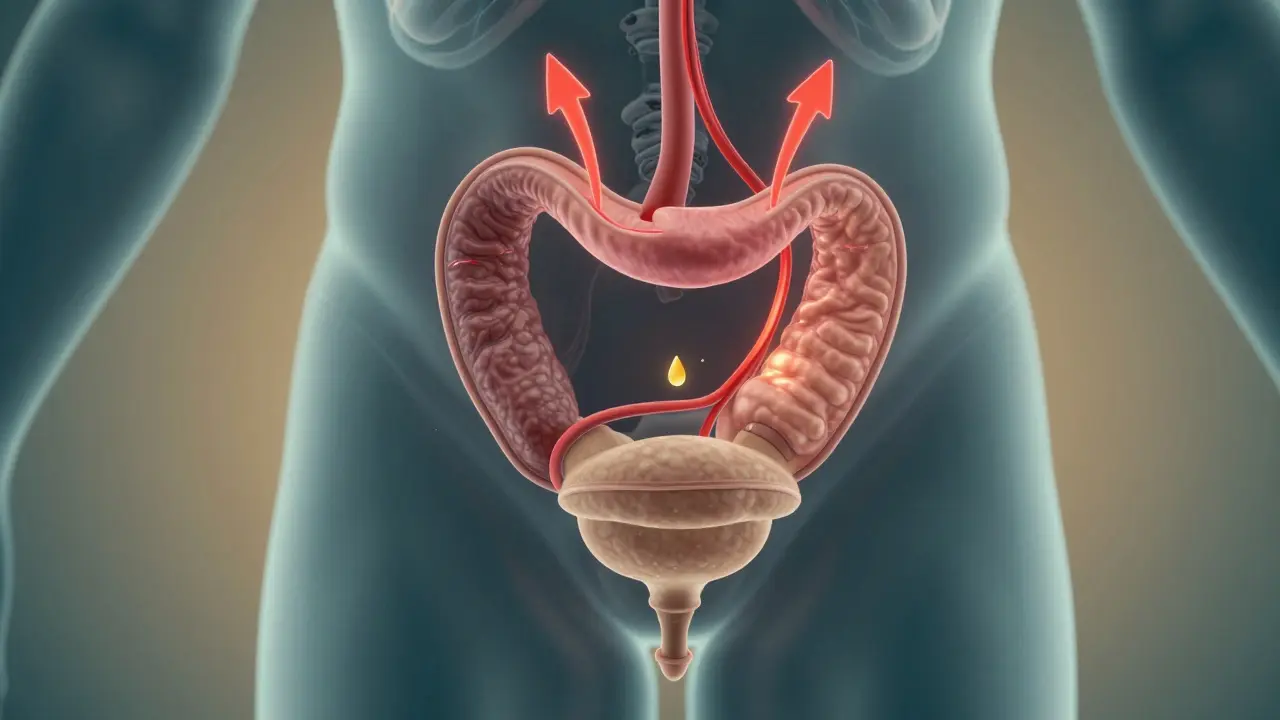 Prostat bezi ve etrafındaki kan akışı gösteriliyor.