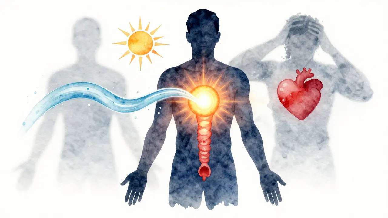 Sağlıklı bir prostatın vücuttaki iyi etkileri sembolik olarak anlatılıyor.