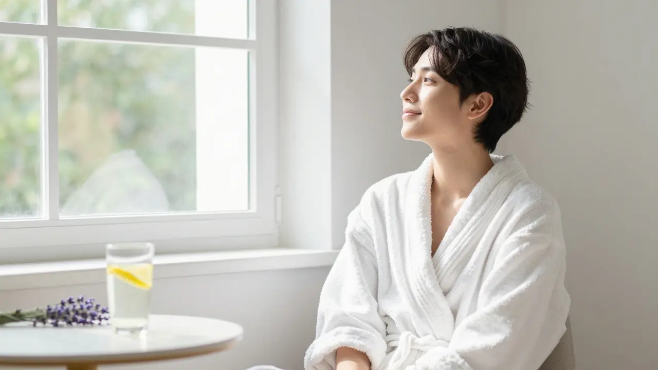 Masaj sonrası huzurlu ve zihinsel olarak yenilenmiş bir kişi.