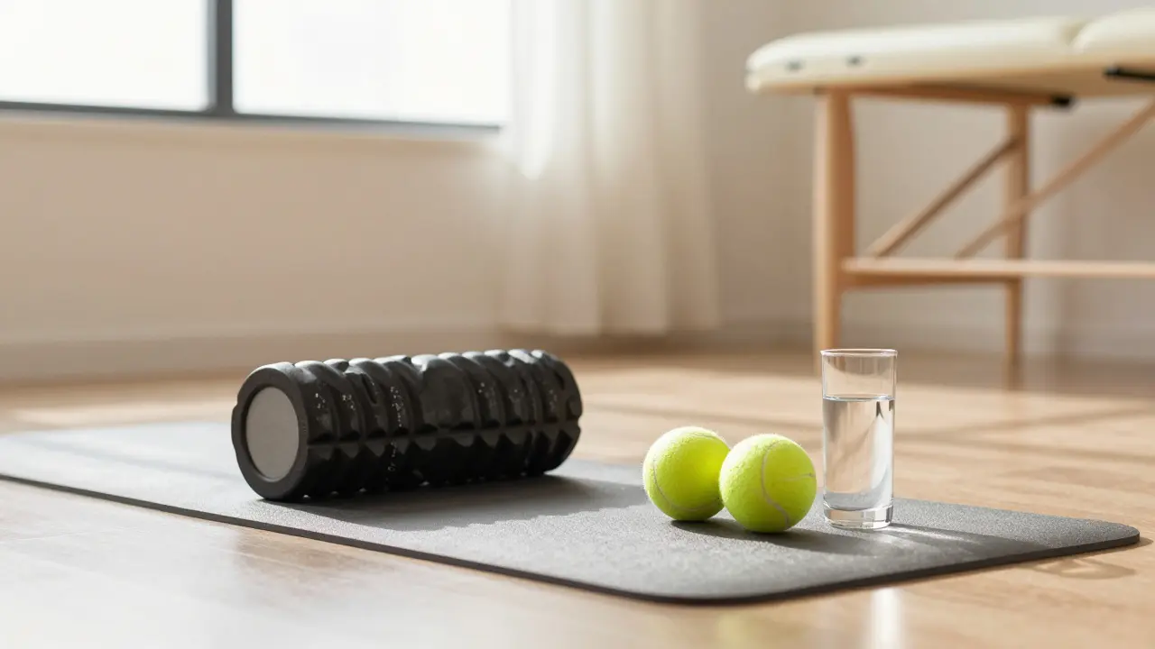 Foam roller, tenis topu ve su ile spor sonrası bakım araçları