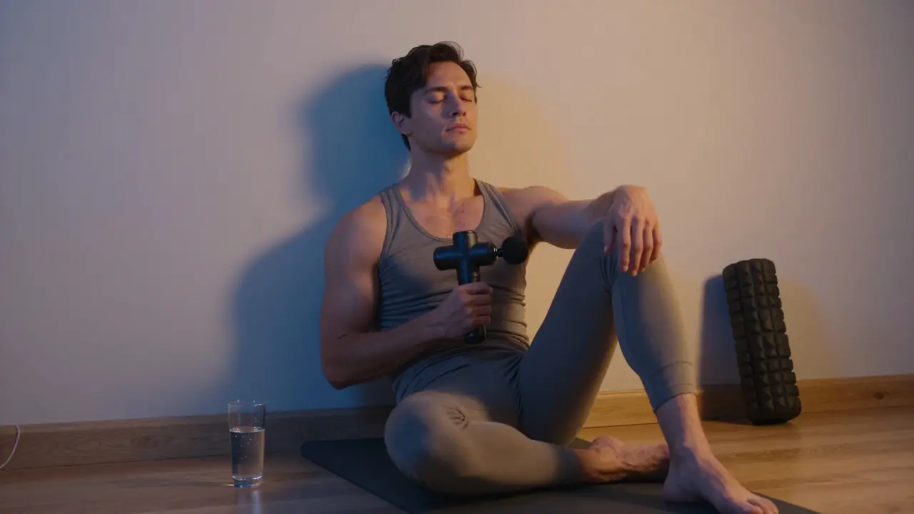Yoga matında dinlenen sporcu ve iyileşme araçları