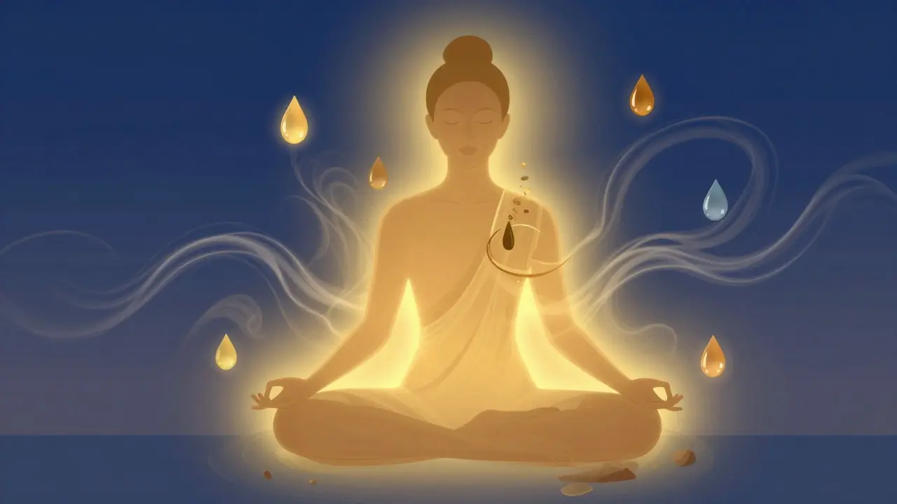 Altın ışık halesi içinde meditasyon yapan silüet